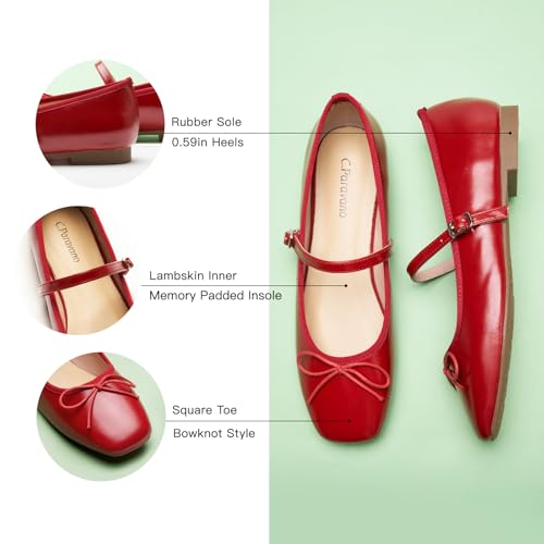Image of C.Paravano Women's Mary Jane Flats | Square Toe Ballet Flats | Daily Wear Work Shoes | Dress Shoes with Adjustable Straps