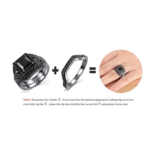 Castillna Black Sterling Silver Black Cubic Zirconia Wedding Band Ring for Women2