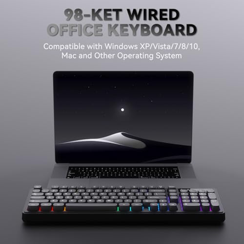 Image of Ajazz AF98 Wired Office Keyboard, Ergonomic, RGB Lighting, Multimedia Function Keys, Adjustable Stand, Suitable for Windows Vista /XP /7 /8 /10 /11 Mac, Andord.