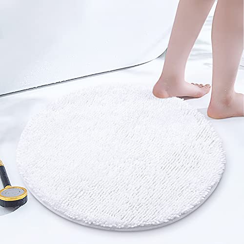 Smiry Luxury Chenille Round 24x24, Extra Soft and Absorbent Shaggy Bathroom Mat Rugs, Machine Washable, Non-Slip Plush Carpet for Tub, Shower, and Bath Room, White