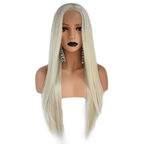 Anogol Hair Cap+Light Platinum Blonde Color Straight Synthetic Lace Front Wig For Women Daily Makeup Wigs Hairstyles