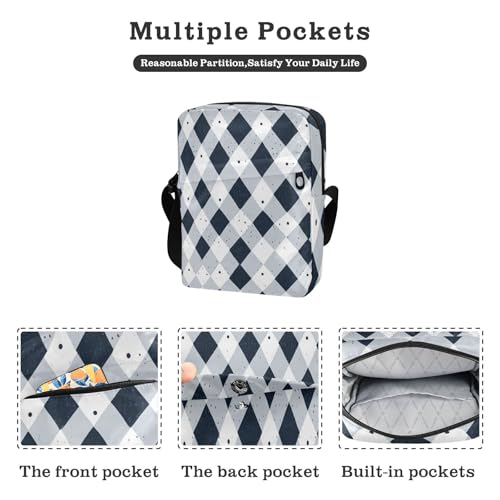 crossbody messenger bag Small Crossbody Bag For Women Womens Casual Purses Adjustable Strap for business business- Rhomboid White Navy Blue2