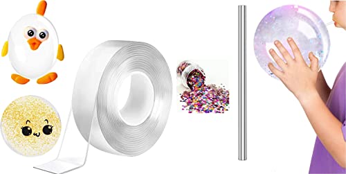 Image of UCRAVO Double Sided Tape Bubbles Kit, Magic Bubble Tape Toy Kit with Glitter and Balloon Inflator, Double Sided Super Elastic Bubble Plastic for Kids Girls Adult Party Favors Gifts Fidget Toy Craft