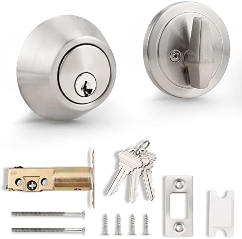 Probrico Round Single Cylinder Deadbolt Security Door Lock with Key Safe Lock Door Knobs Entrance Locker Satin Nickel