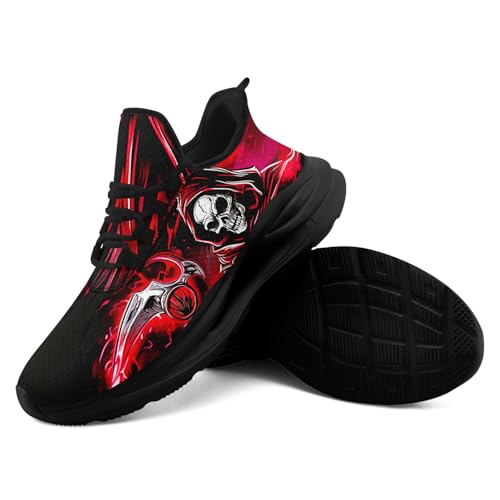 Men's Funky Graffiti Sneakers Splash Mesh Athletic Tennis Shoes with Skull Artwork Lightweight Casual Halloween Running Shoes4