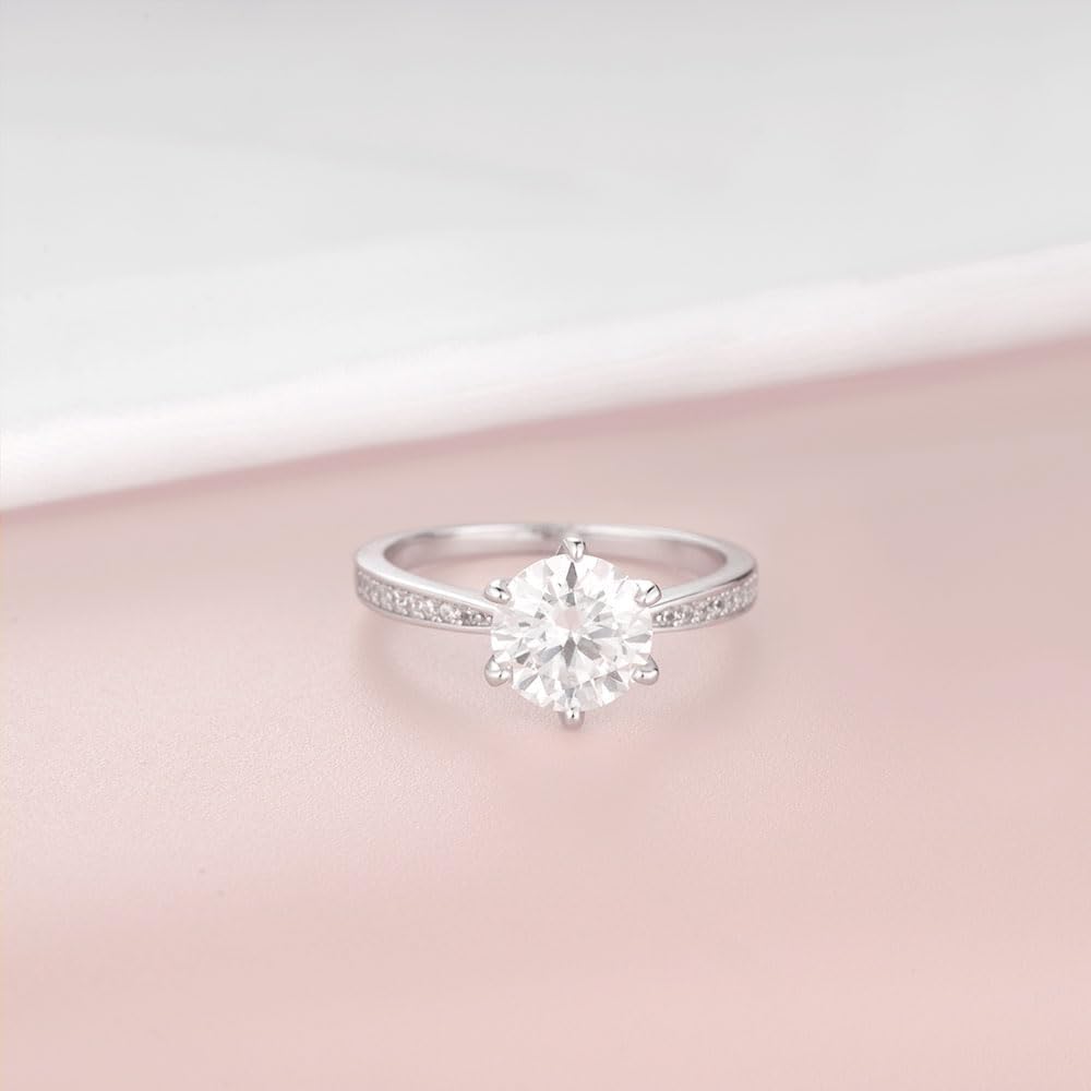 Moissanite Engagement Ring for Women, 925 Sterling Silver Wedding Ring Moissanite 2CT Round D Color VVS1 Promise Wedding Band Ring