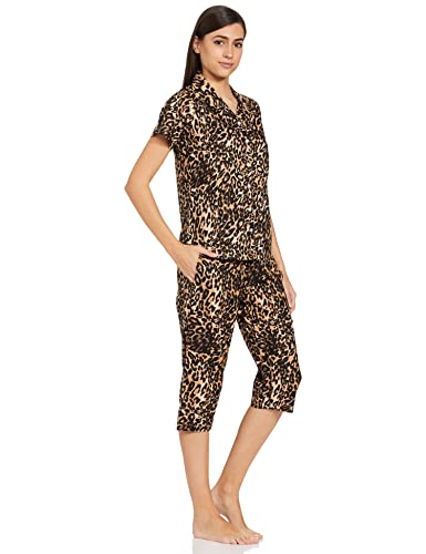 Image of Longies Women's Rayon Capri Nigh Suit Regular Set (LGRCSSYV001 Leapord Yellow024 S)