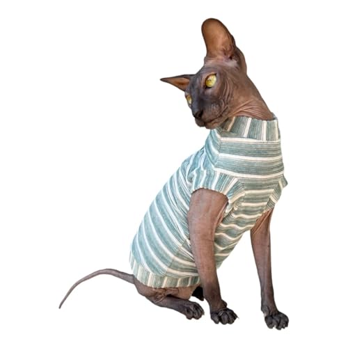 Tee-shirt chat Sphynx en velours côtelé menthe rayé taille L - 5