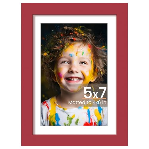 Image of upsimples 5x7 Picture Frame, Display Pictures 4x6 with Mat or 5 x 7 Without, Wall Hanging Photo Frames, Red, 1 Pack