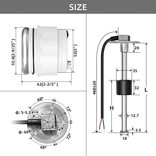 Image of RUPSE Fuel Sender Unit Boat Fuel Tank Sending Unit Fuel Water Level Sensor Stainless Steel Fuel Sender and Fuel Gauge for Boat Car Truck RV (17 inch(432mm))