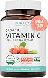 Certified Organic Vitamin C Supplement - Whole Food Acerola Vitamin C Immune Support Supplement for Seasonal Wellness with Naturally Occurring Bioflavonoids Polyphenols & Cofactors (1 Month Supply)