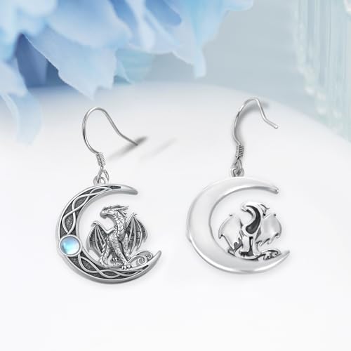Dragon Earrings 925 Sterling Silver Celtic Moonstone Dragon Dangle Earrings for Women Dragon Jewelry Gifts for Women3