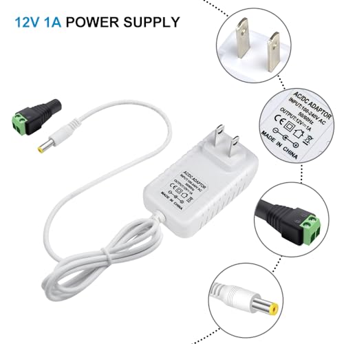 Image of 12V Power Supply, 12 Volt 1A 12W DC Power Supply, White LED Power Adapter, AC 110V to 12V Wall Mounted Transformer Plug for LED Strip Lights with 5.5 /2.1 DC Female Connector, 3 Pack