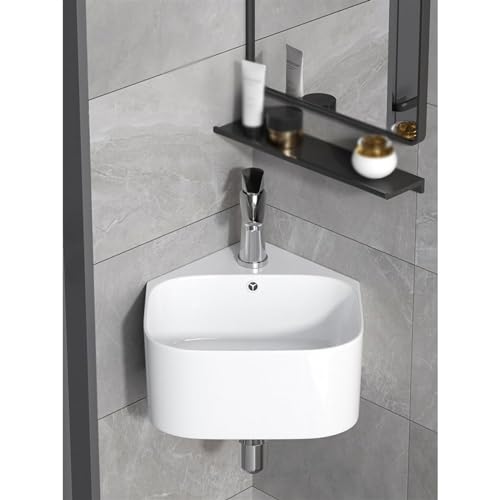 Lavabo triangular de cerámica de pared para baños pequeños y balcones 7