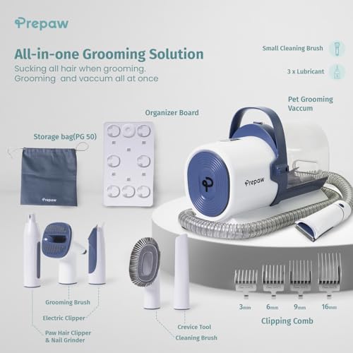 PREPAW 7-in-1 Pet Grooming Kit with Vacuum, 11000Pa Suction Power, 2.5L Dust Cup, 7 Grooming Tools, Cordless Paw Trimmer, Nail Grinder, Large Capacity Dust Cup, Whisper-Quiet Operation, USA Design - Image 3