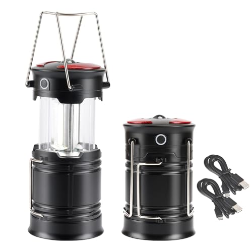 Lichamp 2 Pack LED Camping Lanterns, Rechargeable Lantern Flashlight COB Camp Light for Power Outages, Camping Supplies and Home Hurricane Supplies, E2BK
