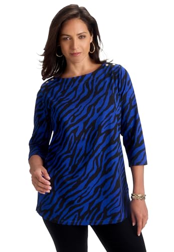 Jessica London Women's Plus Size Boatneck Tunic Top 3/4 Sleeve Shirt Loose Fit