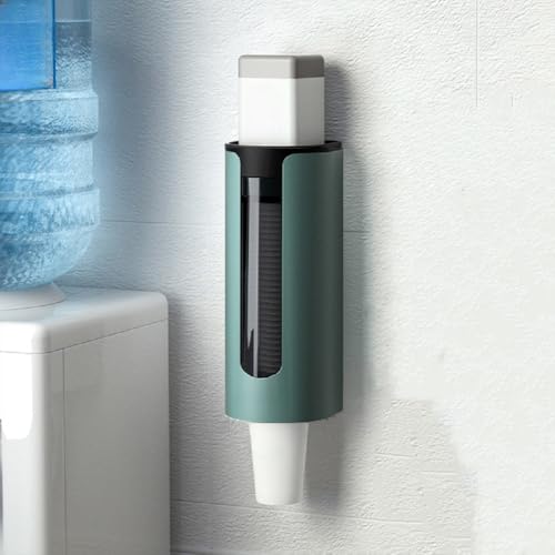 Image of Srxes Self Adhesive Paper Cup Dispenser Holder, Wall Mounted Plastic Drinking Water Cup Dispenser, Glass Dispenser Holder, Disposable Cup Holder Organizer (Standard, Green)