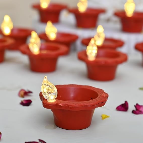 LED Diya Tea Lights, Pack of 4, Flameless Smokeless Battery-Operated, Brown, Decorative Diwali Lights-image-25