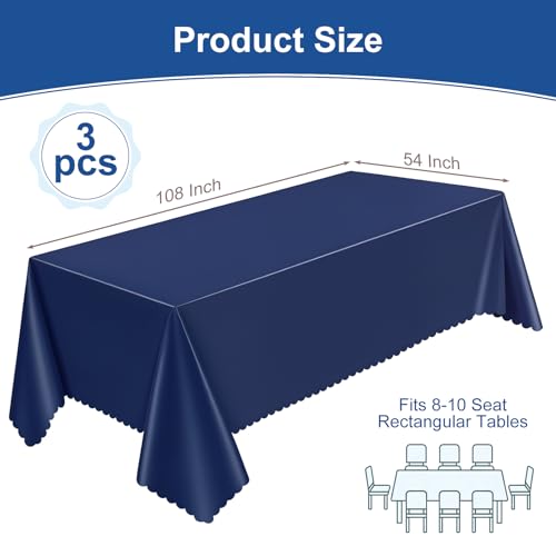 Image of NatNarr 3 Pcs Navy Blue Plastic Tablecloths, Scalloped Blue Table Cloth