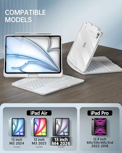 Image of Intermerge Keyboard Case for iPad Air 13-inch (M4 / M3 / M2, 2026 /2025 /2024), 360 Rotating Multi-Touch Trackpad, 7-Color Backlit Keyboard,Compatible with iPad Pro 12.9-inch (3rd /4th /5th /6th Gen) White