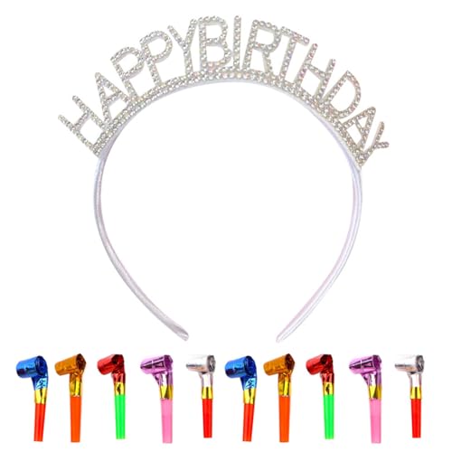 EIHI banda cumpleaños corona cumpleaños cumpleaños mujer para Mujeres Niñas Incluye 10 silbatos de fiesta