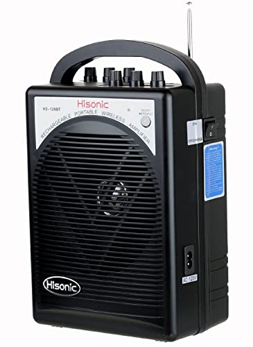Hisonic HS122BT-LL Portable PA System with Dual Channel Wireless Microphones, Lithium Rechargeable Battery, Bluetooth with Car Cable and Carry Bag, Black