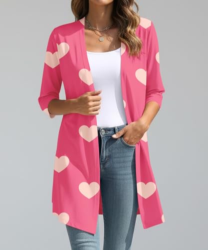 Image of YSYOKOW Womens Open Front Long Cardigan 3 /4 Sleeve Lightweight Knit Cardigan Casual Layering Spring Summer