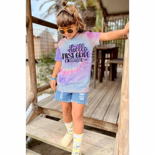 Image of KEKEMI Kid Girls First Day of School Shirt Hello Kindergarten First /Second /Third Grade Tshirt Back to School Tees Tops 4-10Y