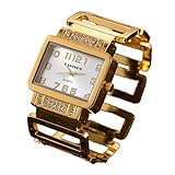 Weicam Luxury Women Crystal Rectangle Dial Watch Cuff Bangle Bracelet Analog Quartz Wristwatches (Gold)