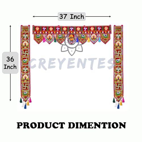 Image of CREYENTES Traditional Handmade Toran With Shubh Labh Todala, Toran For Door, Thoranam, Door Decor, Door Hanging For Main Gate Entrance, Festival, Diwali, Temple, Embroidery Work.