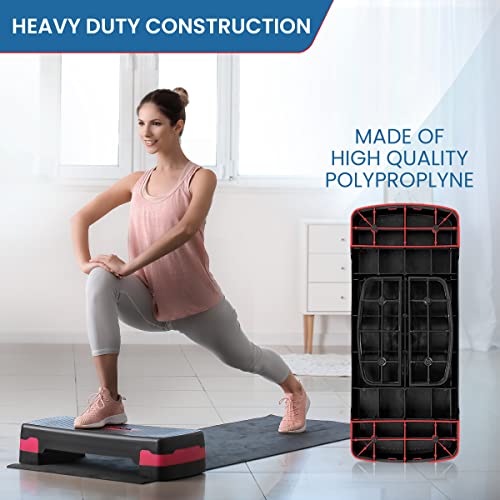 Image of AGARO Aerobics Stepper, Adjustable Home Gym Exercise Fitness Stepper, Body Fitness, Polypropylene Material, Aerobics Stepper with 2 Height Level (10 - 15 Cm) Adjustments, Max Weight upto 200kg (Black & Red)