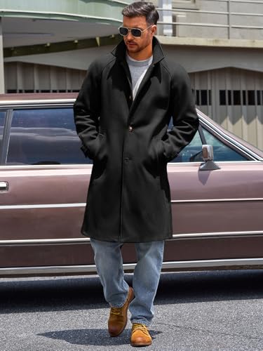 Runcati Mens Trench Coat Notched Collar Single Breasted Mid Long Peacoat Slim Fit Winter Warm Chunky Overcoat4