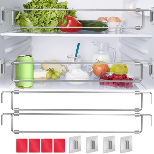 Eudaemiles 2 Pack RV Fridge Bars Refrigerator Tension Rods 12.44-22.63 Adjustable Stainless Steel RV Fridge Accessories for Camper Refrigerator Kitchen Cupboard Bookshelf