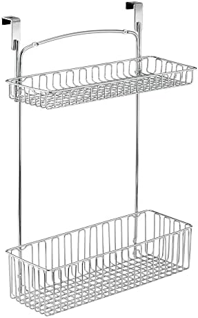 mDesign Over Cabinet Stainless Steel Wire Storage Organiser - No Drilling Required - Flexible Over Cupboard Rubbish Bag Holder - Chrome