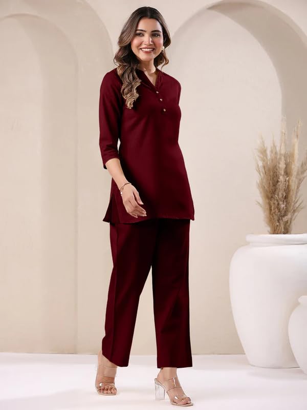 Image of Co Ord Set for Women Stylish Pure Cotton Airy Linen Lounge Wear Kurta Coord Set for Women | Regular Fit Solid Summer Kurti Set Casual, Travel, Office Formal Wear