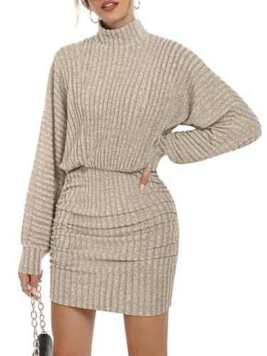 Motarto Women's Bodycon Sweater Dress Long Sleeve Turtleneck Lantern Sleeve Knit Mini Dress Fall Winter Party Casual