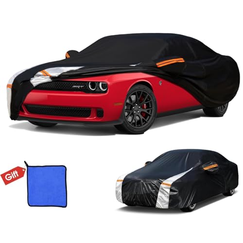 Image of Dodge Challenger Hellcat Car Cover 100% Waterproof All Weather, Gift with Towel, 10 Layers Car Cover Custom Fit 2008-2025 Dodge Challenger, Full Exterior Cover Rain Sun UV Protector.