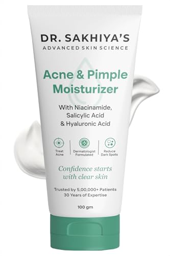 Image of Dr. Sakhiya's Acne & Pimple Moisturizer with Niacinamide, 0.5% Salicylic Acid & Hyaluronic Acid Treats Acne, Fades Dark Spots & Hydrates Skin Dermatologist Formulated 100gm