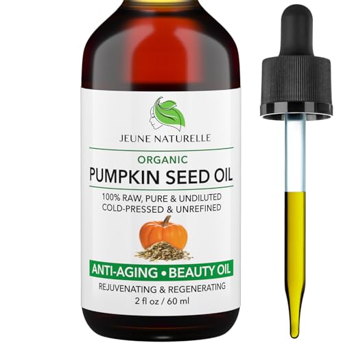 Jeune Naturelle Pumpkin Seed Oil Organic, 100% Raw, Pure, Cold Pressed For Anti Aging Wrinkle Repair Hair Growth, Fast Absorbing, Travel Size, Non-Comedogenic Organic Pumpkin Seed Oil