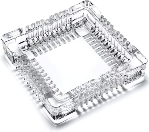 MOMENT Crystal Glass Ashtray Cigar Cigarettes Ashtray Holder Home Office Desktop Tabletop Decoration Crystal Clear 6 x 6 inch