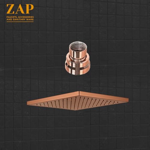 Image of ZAP OHSQ65 360 Degree Rotation Rose Gold Square Overhead Shower SUS304 Stainless Steel | Anti-MIcrobial Silicon Nozzle, Ultra Thin & Lightweight- 6 x 6 inch Showerhead with 15 Inch Rod
