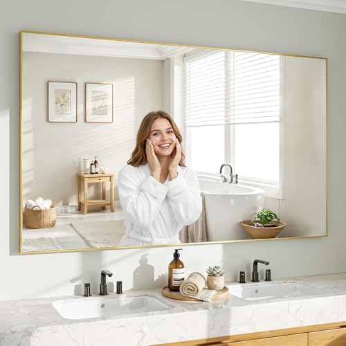 Image of Koonmi Gold Mirrors for Wall, 36x60 Inch Bathroom Mirror, Rectangular Wall Mirror for Living Room Bedroom Bathroom, Hangs Horizontally or Vertically