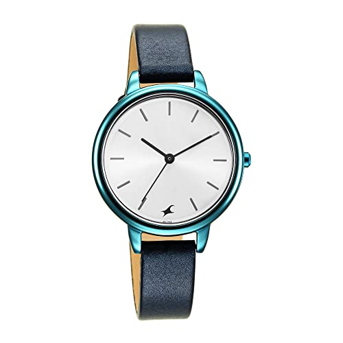 Image of Fastrack Glitch Quartz Analog Silver Dial Blue Leather Strap Watch for Girls - NS6234QL01