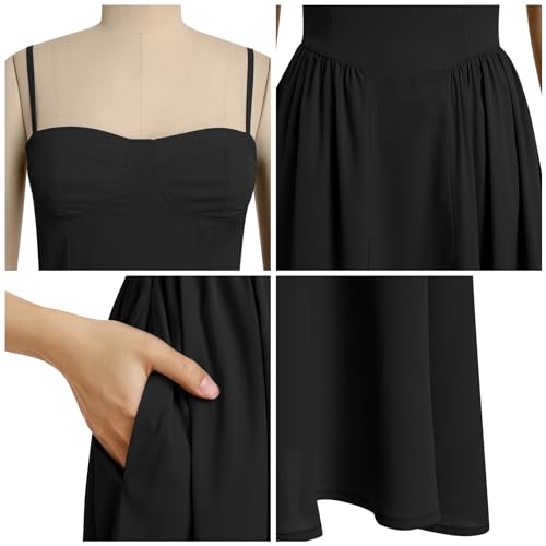 Image of ABEHIK Women Floral Corset Dress Boho Spaghetti Strap Lace Up Casual Midi Dresses with Pockets Low Cut Flowy Bustier Sundress