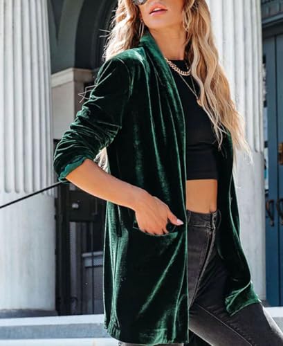 Velvet Blazers Jackets for Women Trendy Lapel Collar Blazer Velvet Suit Casual Business Long Sleeve Cardigan Outerwear4