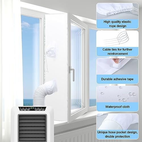REDTRON Klimaanlagen Fenster Kit Mit Kordelzug, 400CM Klimaanlage Fenster Dichtung für mobile Klimaanlagen, wasserdicht und Anti-Moskito Universal Fenster Kit mit Klebeverschluss