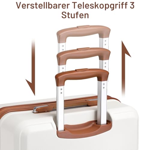 KONO Reisekoffer Set Gepäcksets 4 Teilig Kofferset, 55cm Handgepäck mit Beautycase Kosmetikkoffe mit handgepäck Reisetasche mit Kulturbeutel (Creme Weiß)