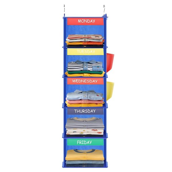 Tsudoku Weekly Clothes Organizer 5 Shelf Hanging Closet Storage for School Outfits Monday to Friday Daily Clothing Divider
