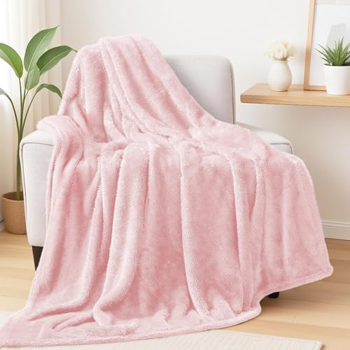 Image of Exclusivo Mezcla Plush Fuzzy Fleece Throw Blanket Extra Large, Super Soft, Fluffy and Warm Blankets for Couch, Bed, All Season (Light Pink, 50x70 inches)